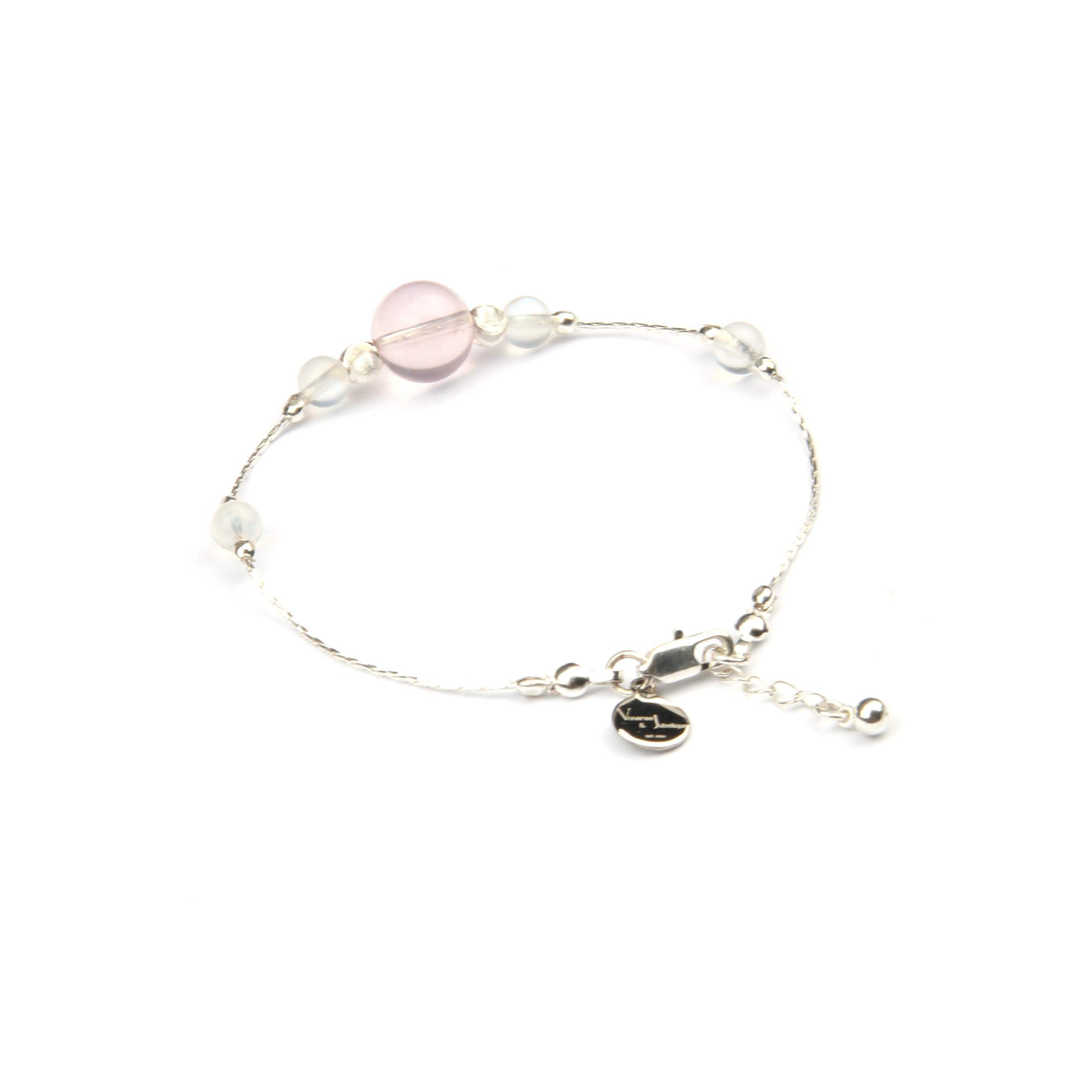 0.6mm s925 silver chain with 6mm blue moonstone and starlight rose quartz bracelet for love attraction for women gift for best friend