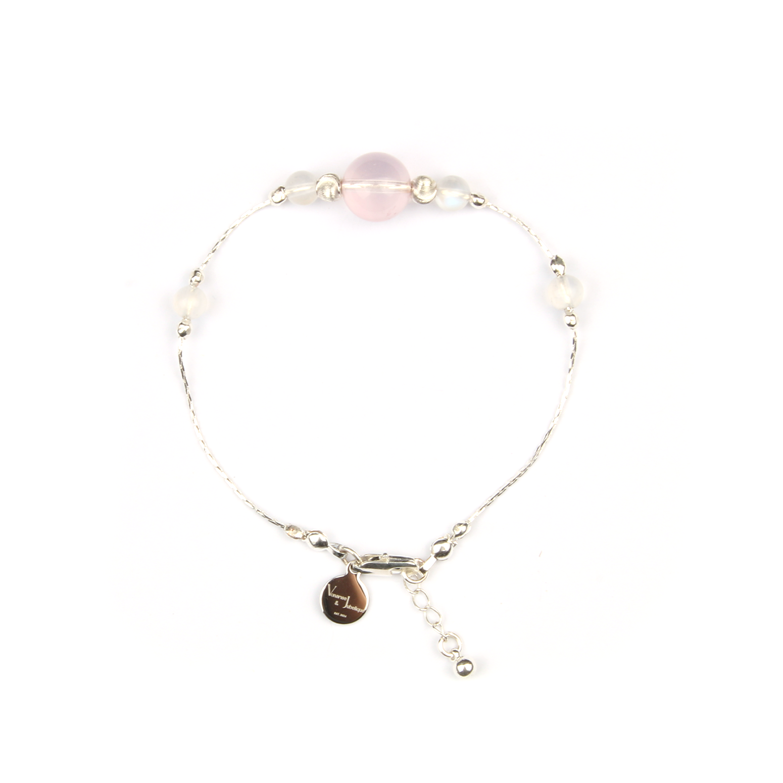 0.6mm s925 silver chain with 6mm blue moonstone and starlight rose quartz bracelet for love attraction for women gift for best friend