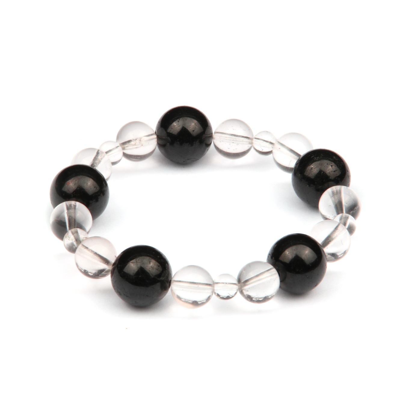 10mm black_tourmaline_with_5mm_and_7.5mmclear_quartz_bracelet for energy protection energy shield minimalist moder natural crystal jewelry