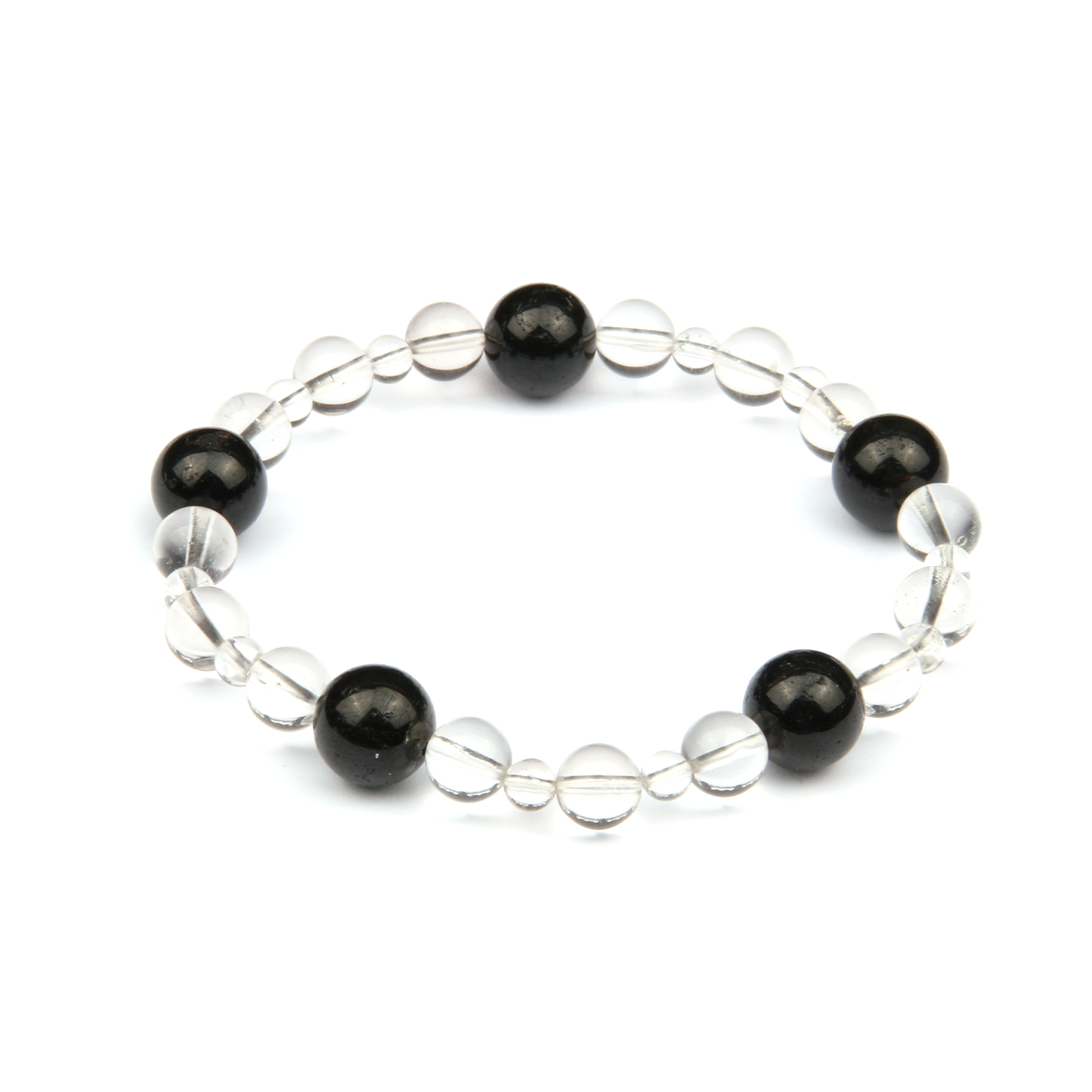 10mm black_tourmaline_with_5mm_and_7.5mmclear_quartz_bracelet for energy protection energy shield minimalist moder natural crystal jewelry