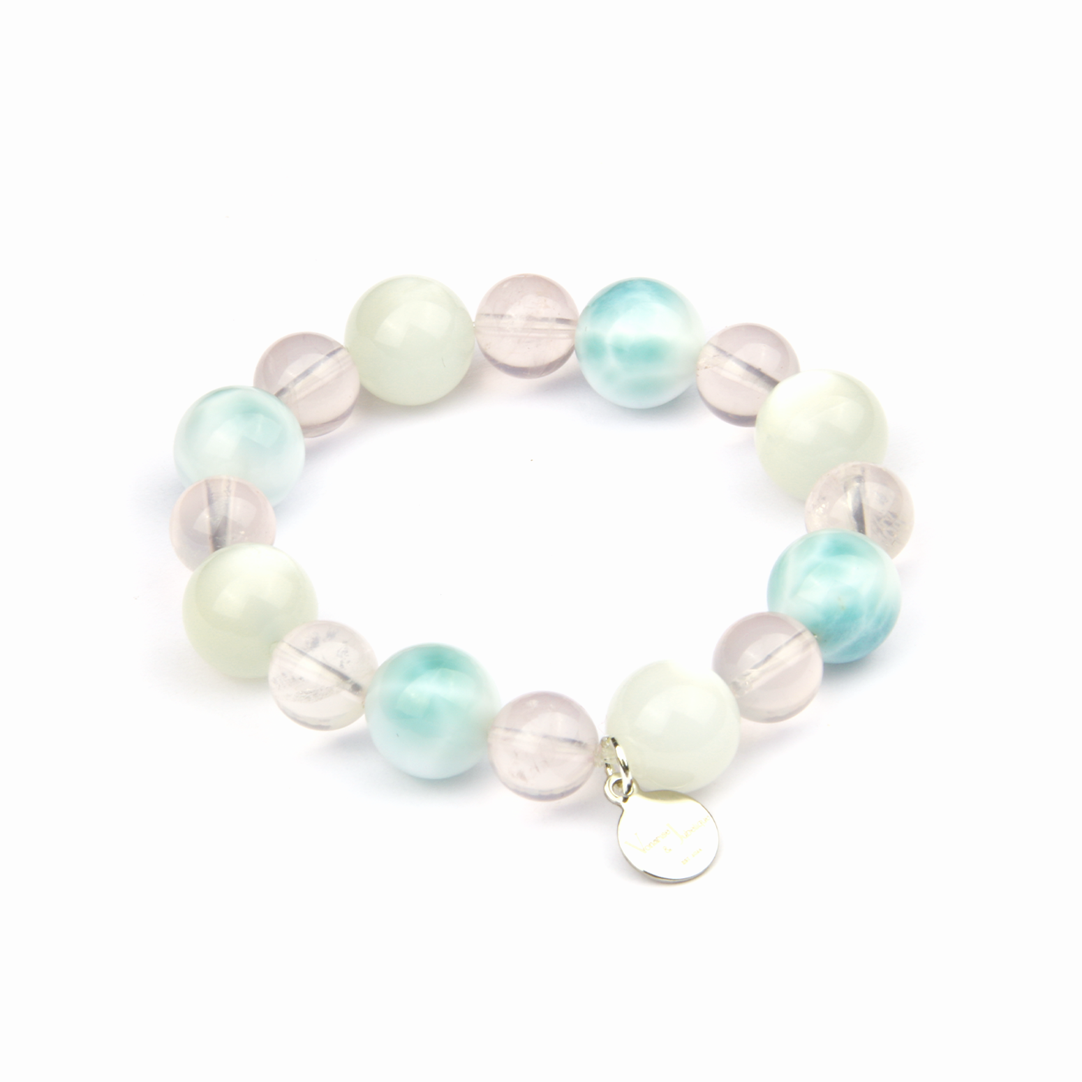 V&J Larimar White Moonstone Rose Quartz Celestial Calm Bracelet