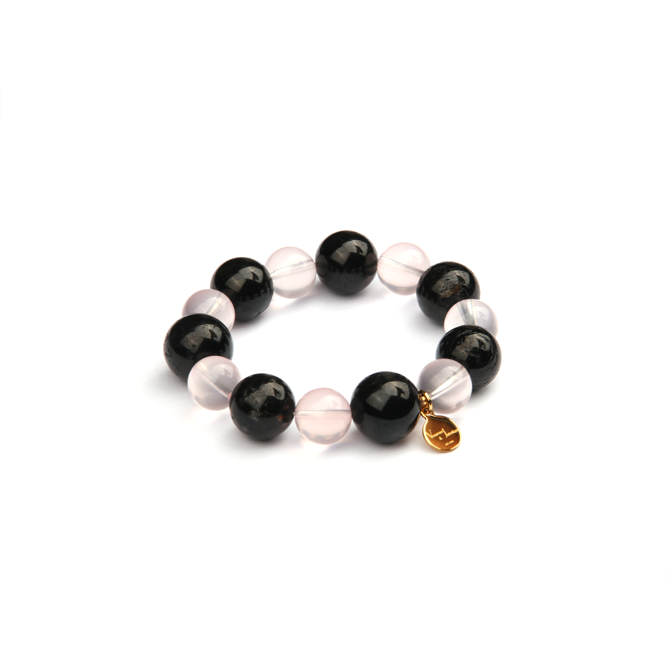 natural rose quartz beads with black tourmaline crystal bracelet