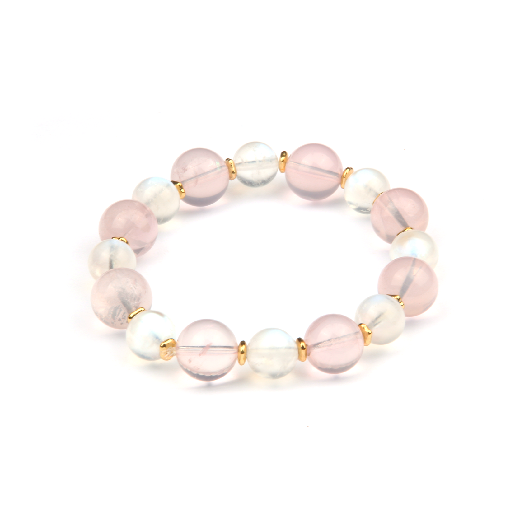 11 mm starlight rose quartz with 9.5 mm blue moonstone and 18k gold raw shape beads bracelet set for women stackable bracelet feminine energy natural crystal jewelry
