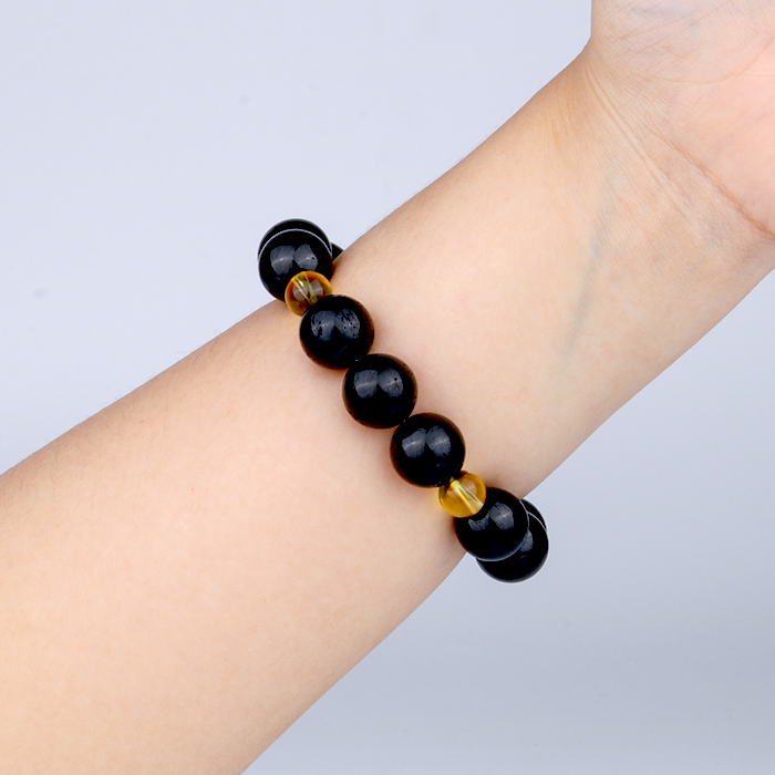14mm Black tourmaline with 8mm citrine bracelet for energy protection attrac abundance crystal jewelry gift jewelry