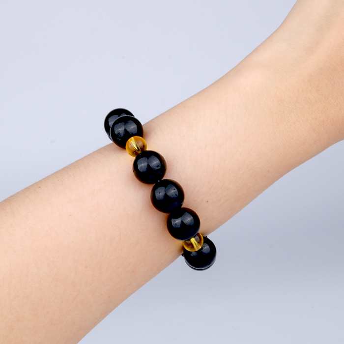 14mm Black tourmaline with 8mm citrine bracelet for energy protection attrac abundance crystal jewelry gift jewelry