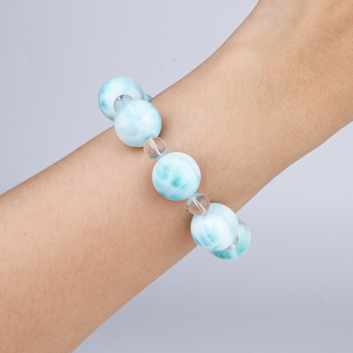 14mm larimar with 7.5mm clear quartz bracelet for ocean energy crystal jewelry