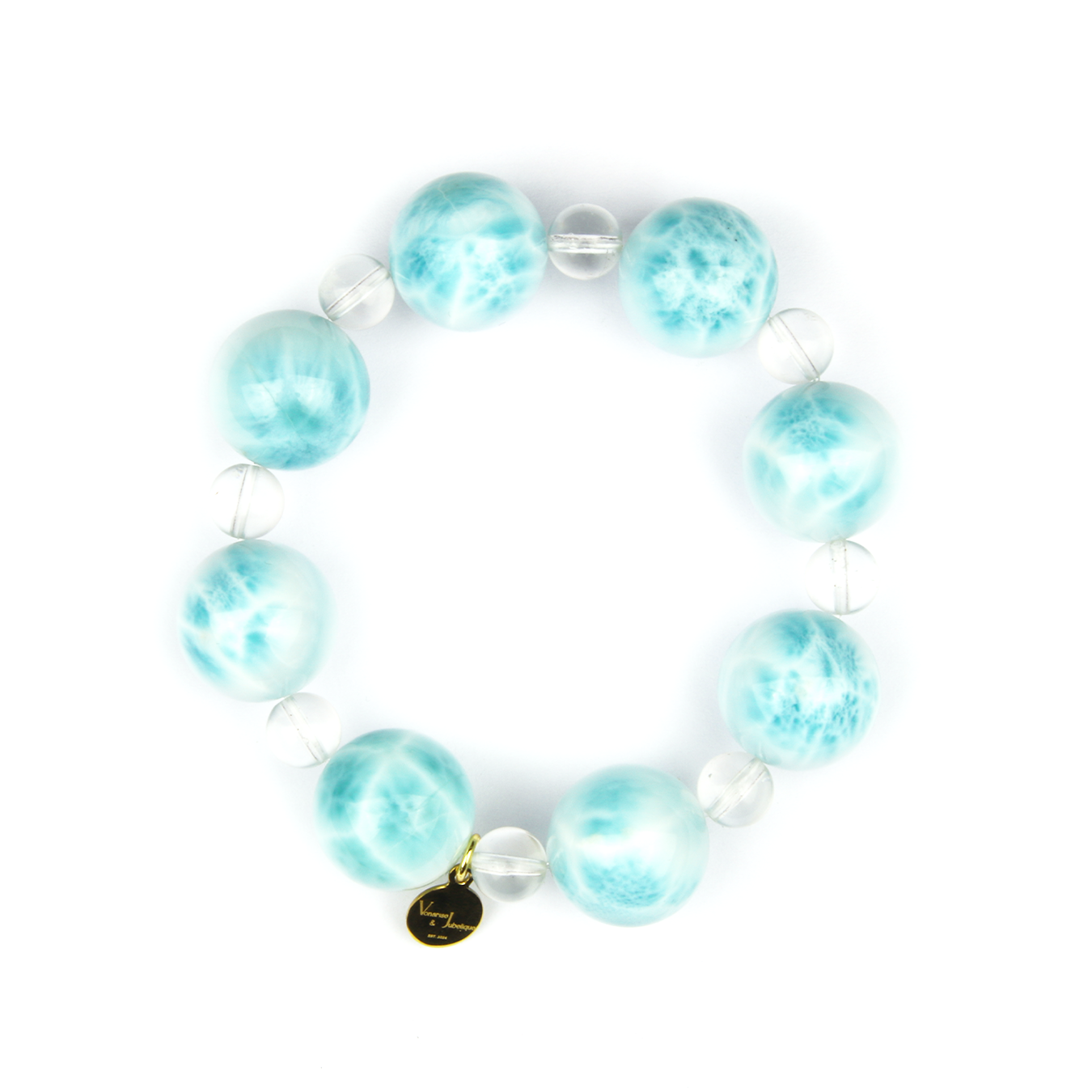 14mm larimar with 7.5mm clear quartz bracelet for ocean energy crystal jewelry