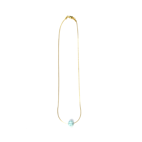 18k gold _0.65_snake_chain_with_one_16mm_larimar_drop_minimalist_necklace for ocean energy crystal jewelry gift for girl friend