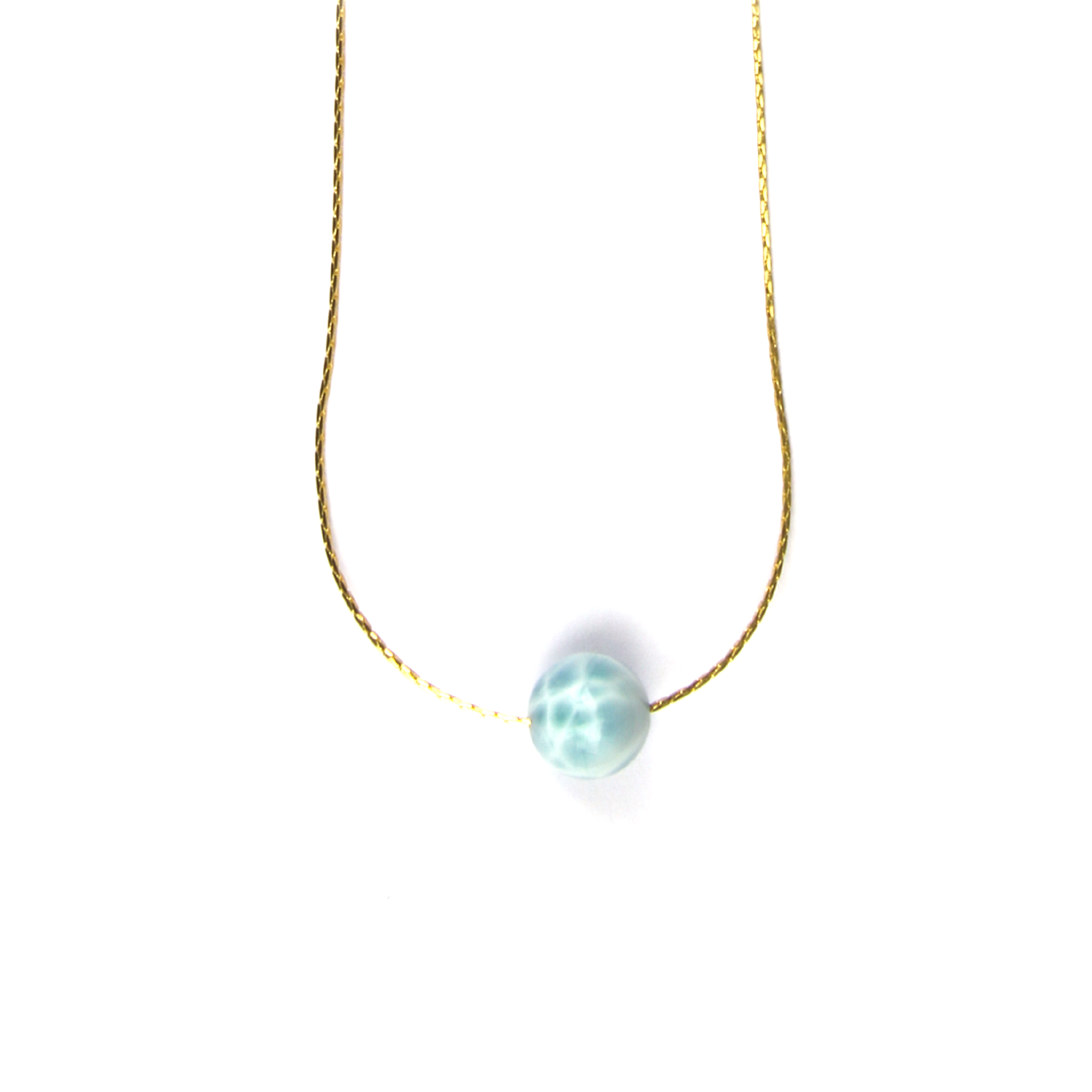 18k gold _0.65_snake_chain_with_one_16mm_larimar_drop_minimalist_necklace for ocean energy crystal jewelry gift for girl friend