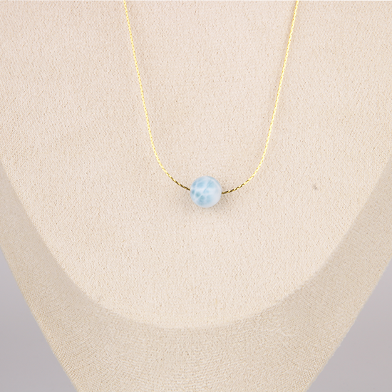 18k gold _0.65_snake_chain_with_one_16mm_larimar_drop_minimalist_necklace for ocean energy crystal jewelry gift for girl friend