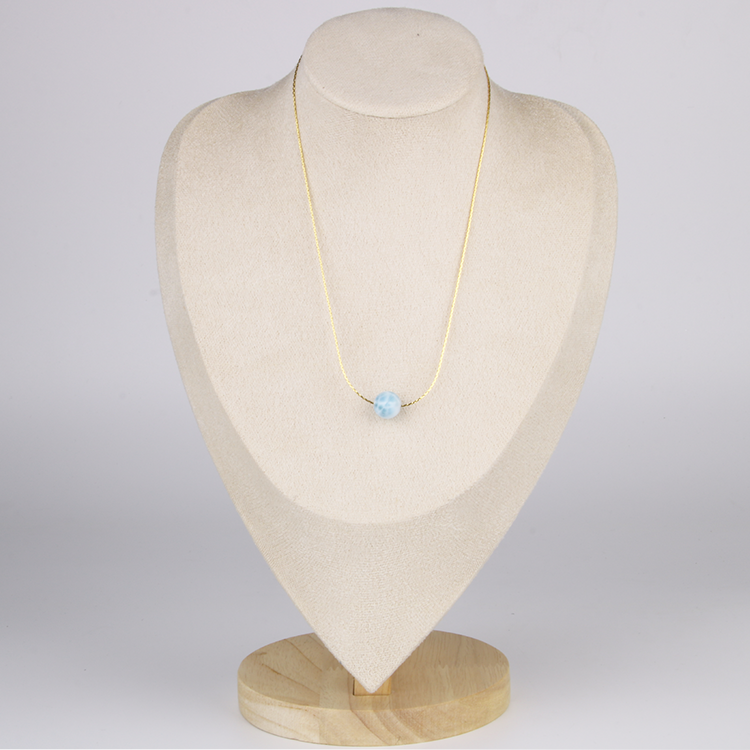 18k gold _0.65_snake_chain_with_one_16mm_larimar_drop_minimalist_necklace for ocean energy crystal jewelry gift for girl friend