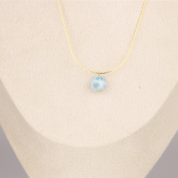 18k gold _0.65_snake_chain_with_one_16mm_larimar_drop_minimalist_necklace for ocean energy crystal jewelry gift for girl friend