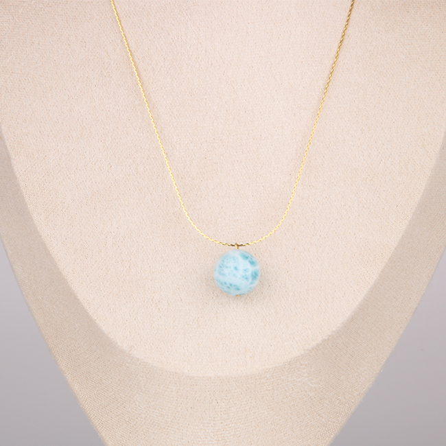 18k gold _0.65_snake_chain_with_one_16mm_larimar_drop_minimalist_necklace for ocean energy crystal jewelry gift for girl friend