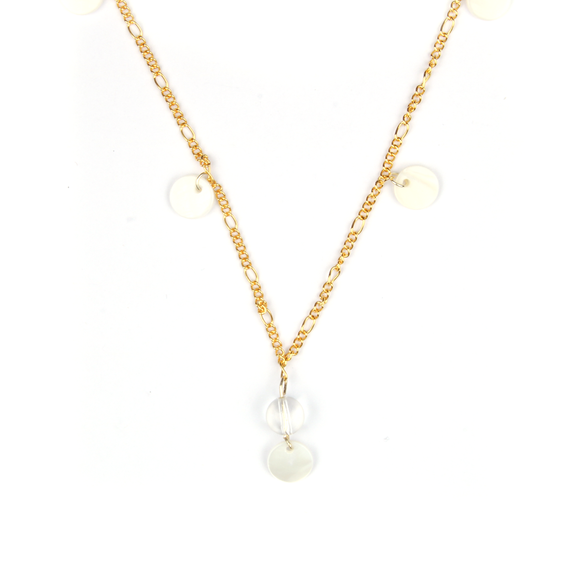 clear quartz with 18k gold chain and mother of pearl minimalist crystal necklace for fashion outfit and energy amplify crystal jewelry
