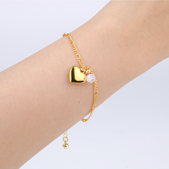 blue moonstone with 18k gold chain and stainless steel minimalist crystal bracelet for fashion outfit and feminine energy crystal jewelry