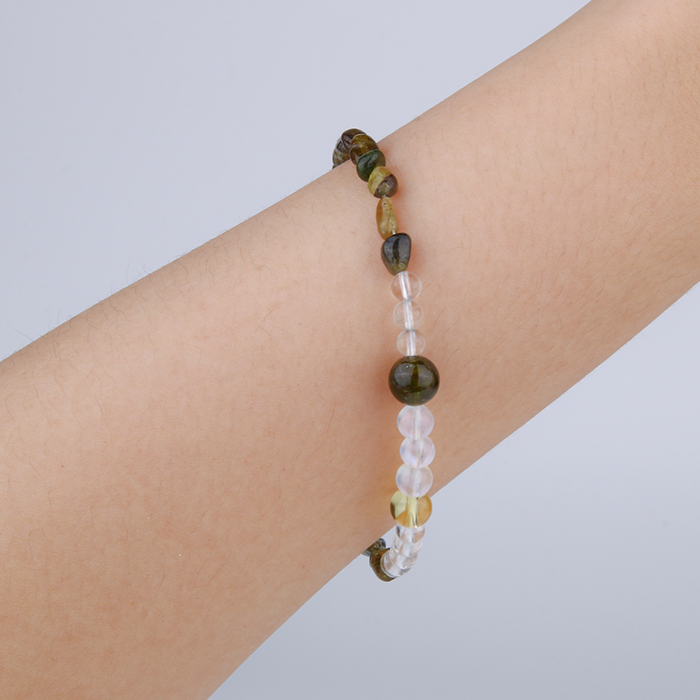 2-7mm green raw shape tourmaline with 5mm clear quartz and 6mm blue moonstone and citrine bracelet for women gift for best friend