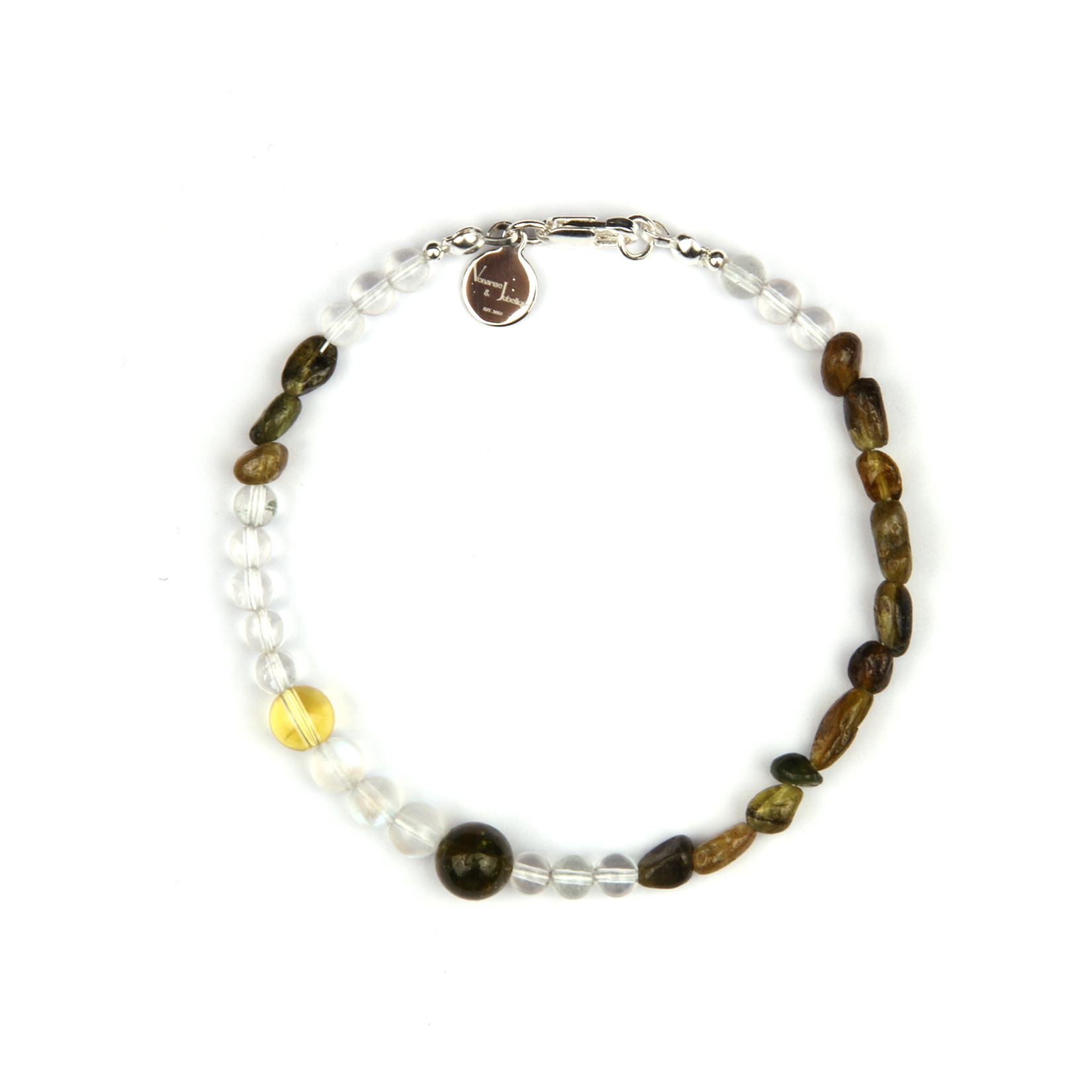 2-7mm green raw shape tourmaline with 5mm clear quartz and 6mm blue moonstone and citrine bracelet for women gift for best friend