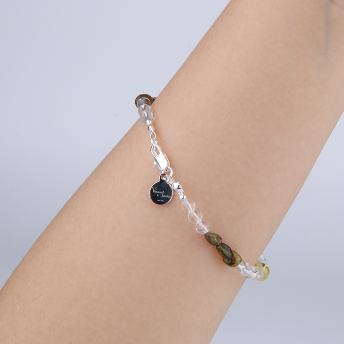 2-7mm green raw shape tourmaline with 5mm clear quartz and 6mm blue moonstone and citrine bracelet for women gift for best friend