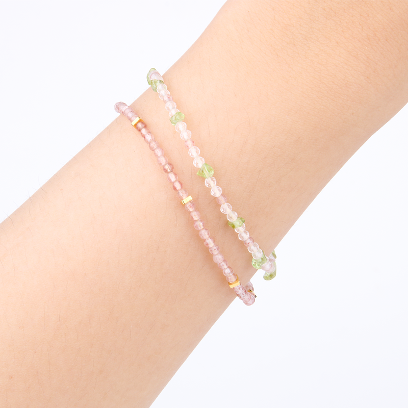 2mm strawberry rose quartz with 18k gold beads stackable crystal bracelet for women minimalist dainty crystal jewelry