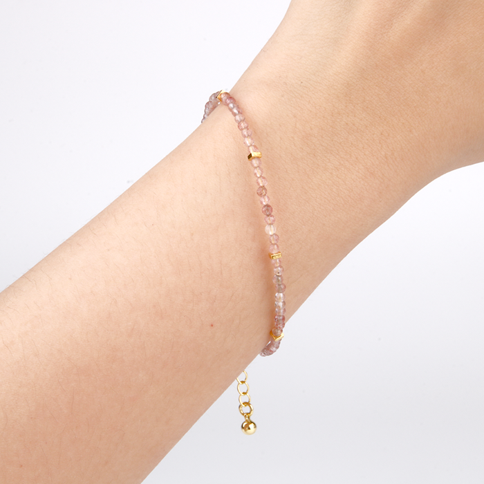 strawberry rose quartz with 18k gold accent minimalist crystal bracelet for fashion outfit grounding energy and growth feminine energy crystal jewelry