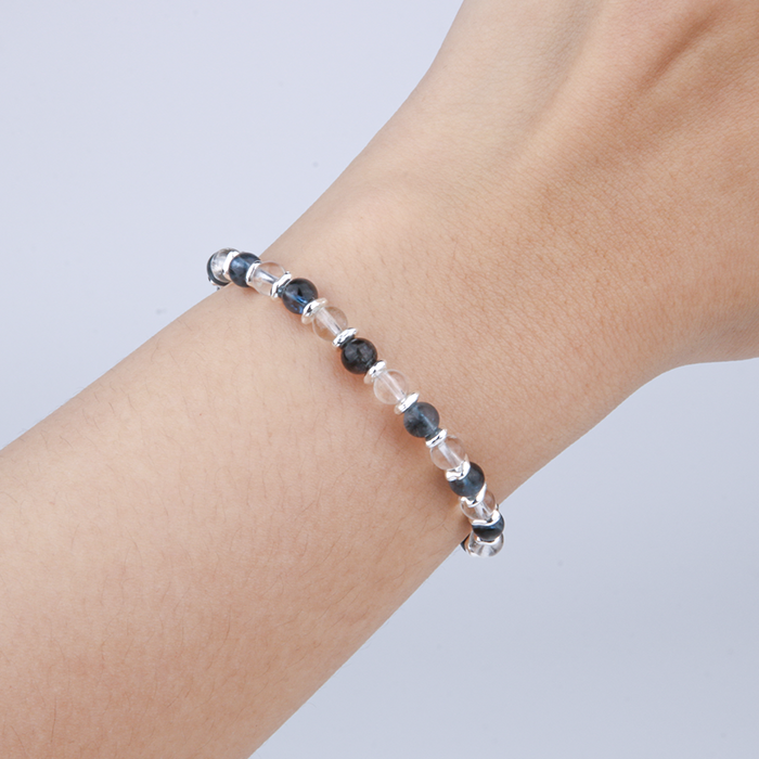 5mm aquamarine with 5mm clearquartz S925silver beads bracelet for women etherial crystal bracelet natural high quality aquamarine jewellry