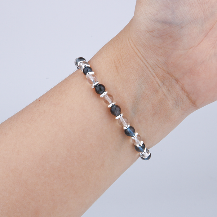 5mm aquamarine with 5mm clearquartz S925silver beads bracelet for women etherial crystal bracelet natural high quality aquamarine jewellry