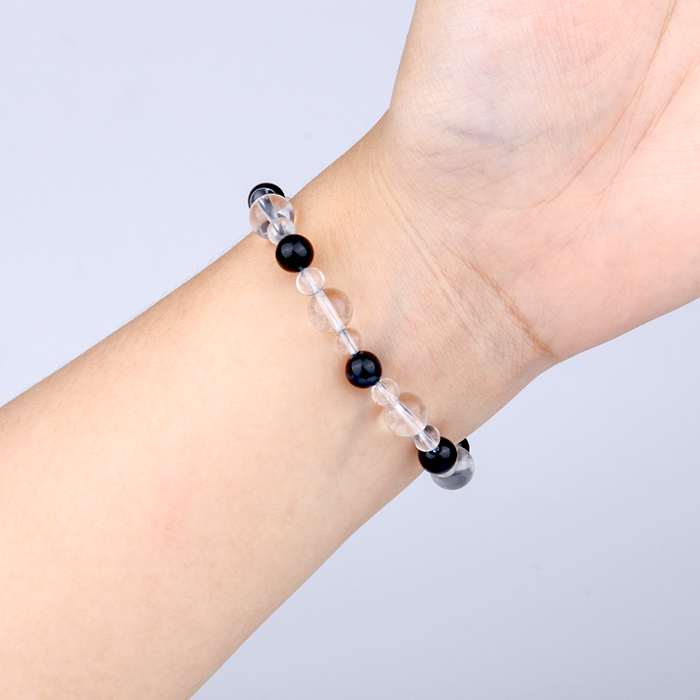 5mm clear quartz and 8mm clear quartz with blue tiger eye bracelet for women crystal jewelry gift jewelry