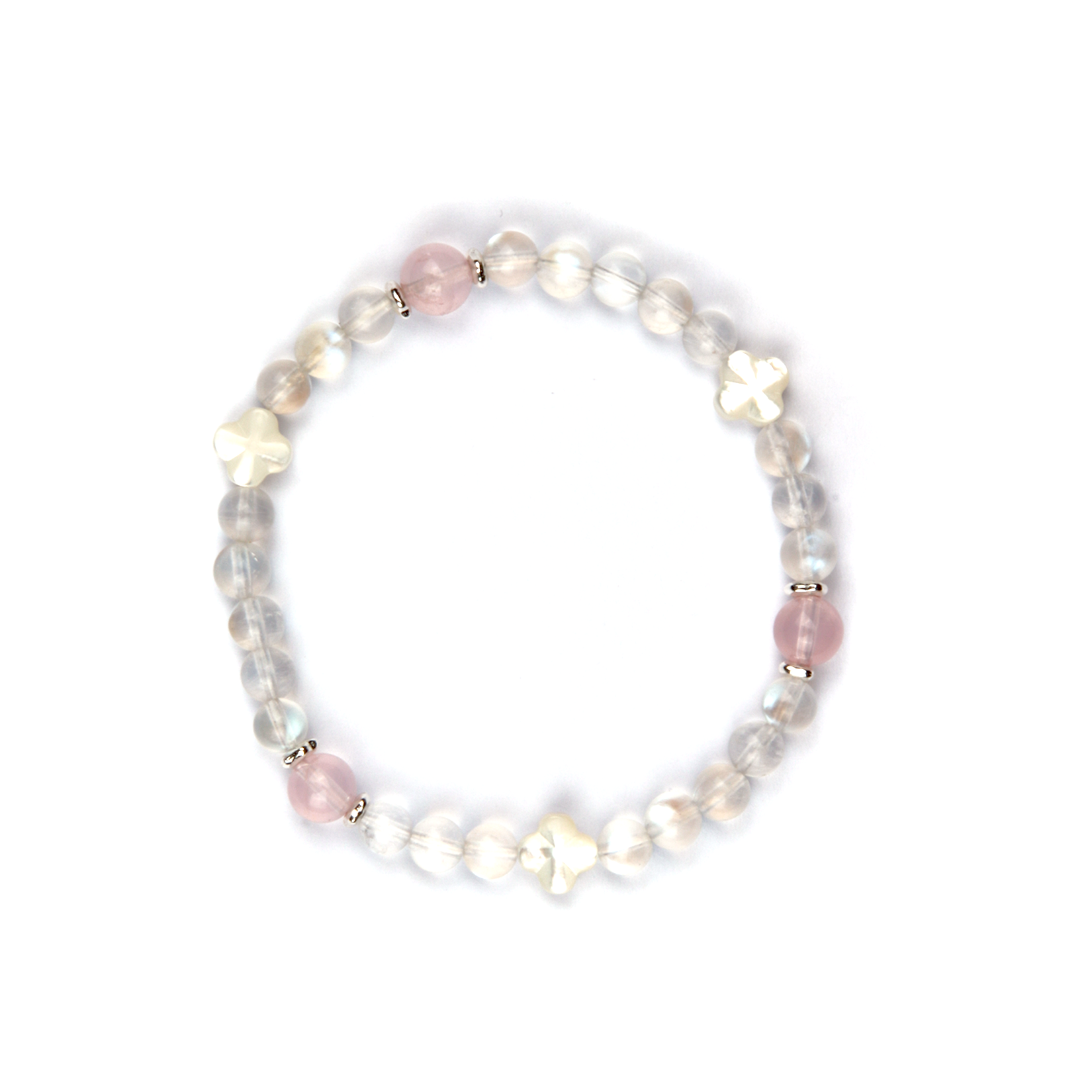 6mm blue moonstone four leaf shape mother of pearl 7mm Starlight rose quartz s925 silver beads bracelet for women elegance chic crystal jewellry