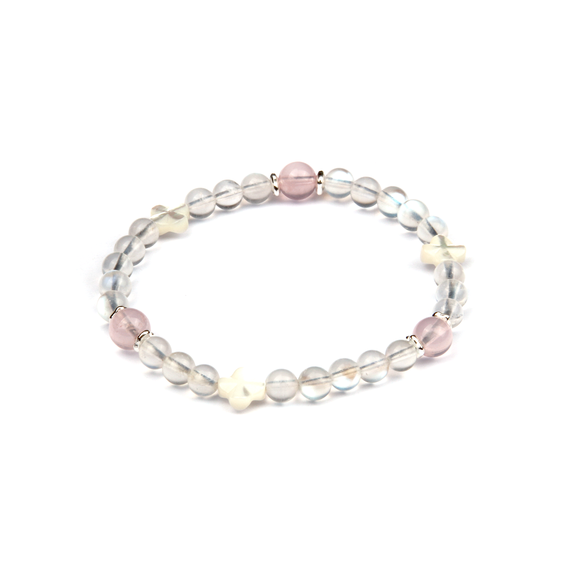 6mm blue moonstone four leaf shape mother of pearl 7mm Starlight rose quartz s925 silver beads bracelet for women elegance chic crystal jewellry