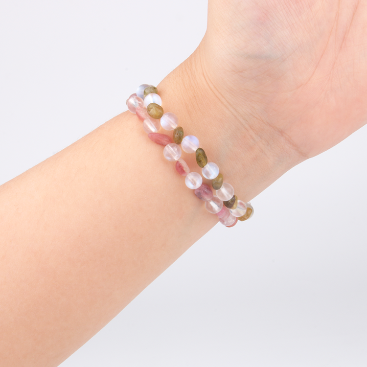 6mm blue moonstone 2-7 mm raw shape pink tourmaline bracelet for women elegance chic crystal jewellry
