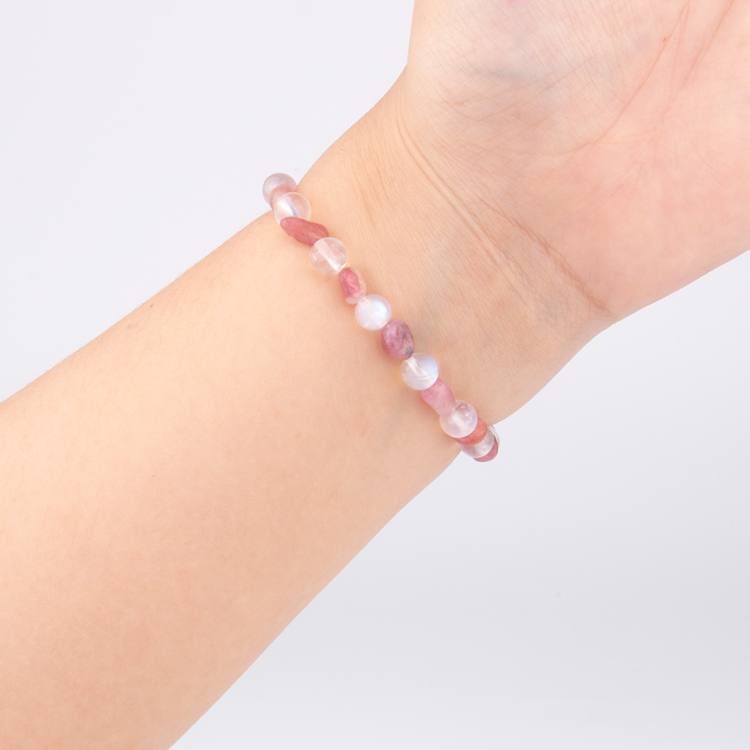 6mm blue moonstone 2-7 mm raw shape pink tourmaline bracelet for women elegance chic crystal jewellry
