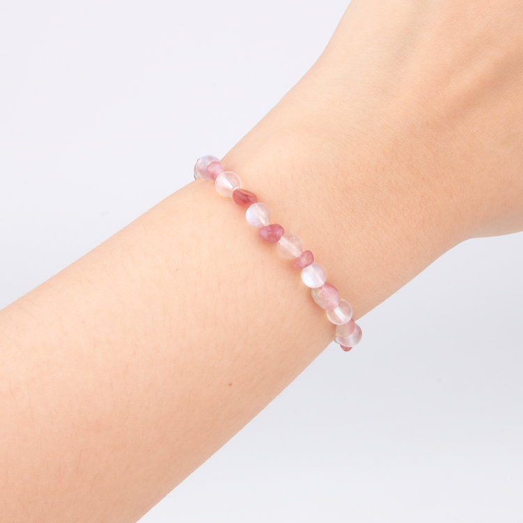 6mm blue moonstone 2-7 mm raw shape pink tourmaline bracelet for women elegance chic crystal jewellry