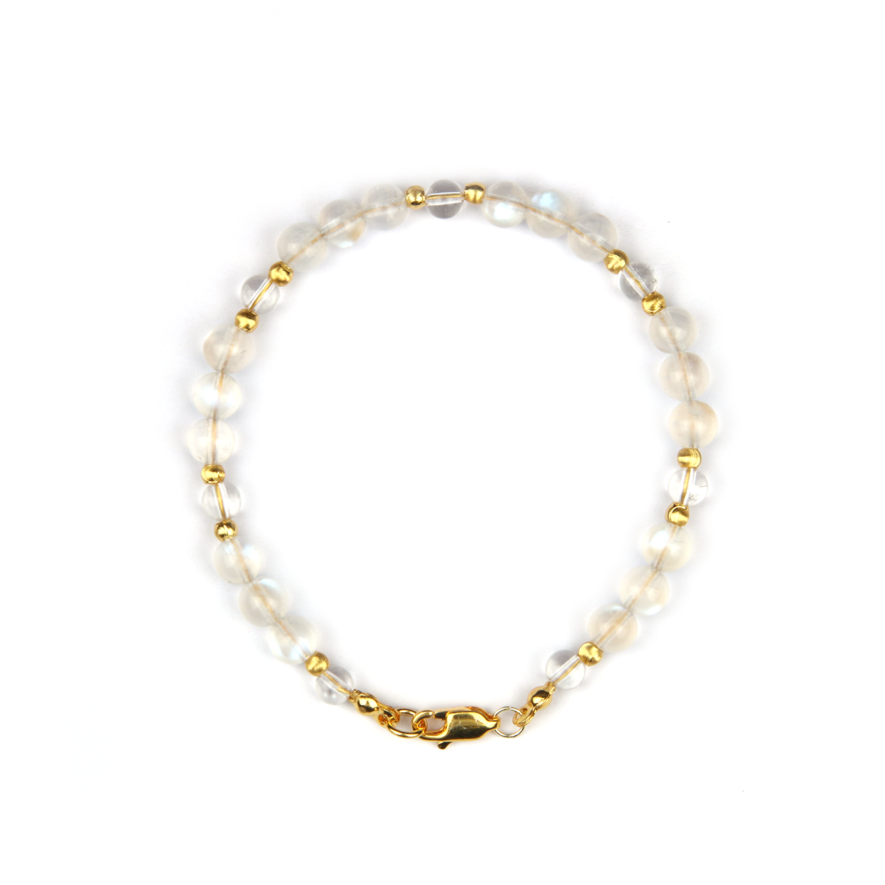 6mm blue moonstone with 5mm clear quartz and 18k gold threaded cat eye bead bracelet for women feminie energy gift for girl friend