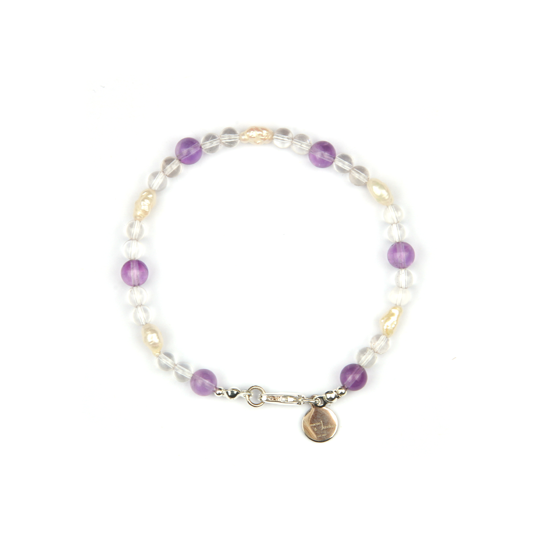 6mm lavender amethyst with fresh water pearl and 5mm clear quartz bracelet