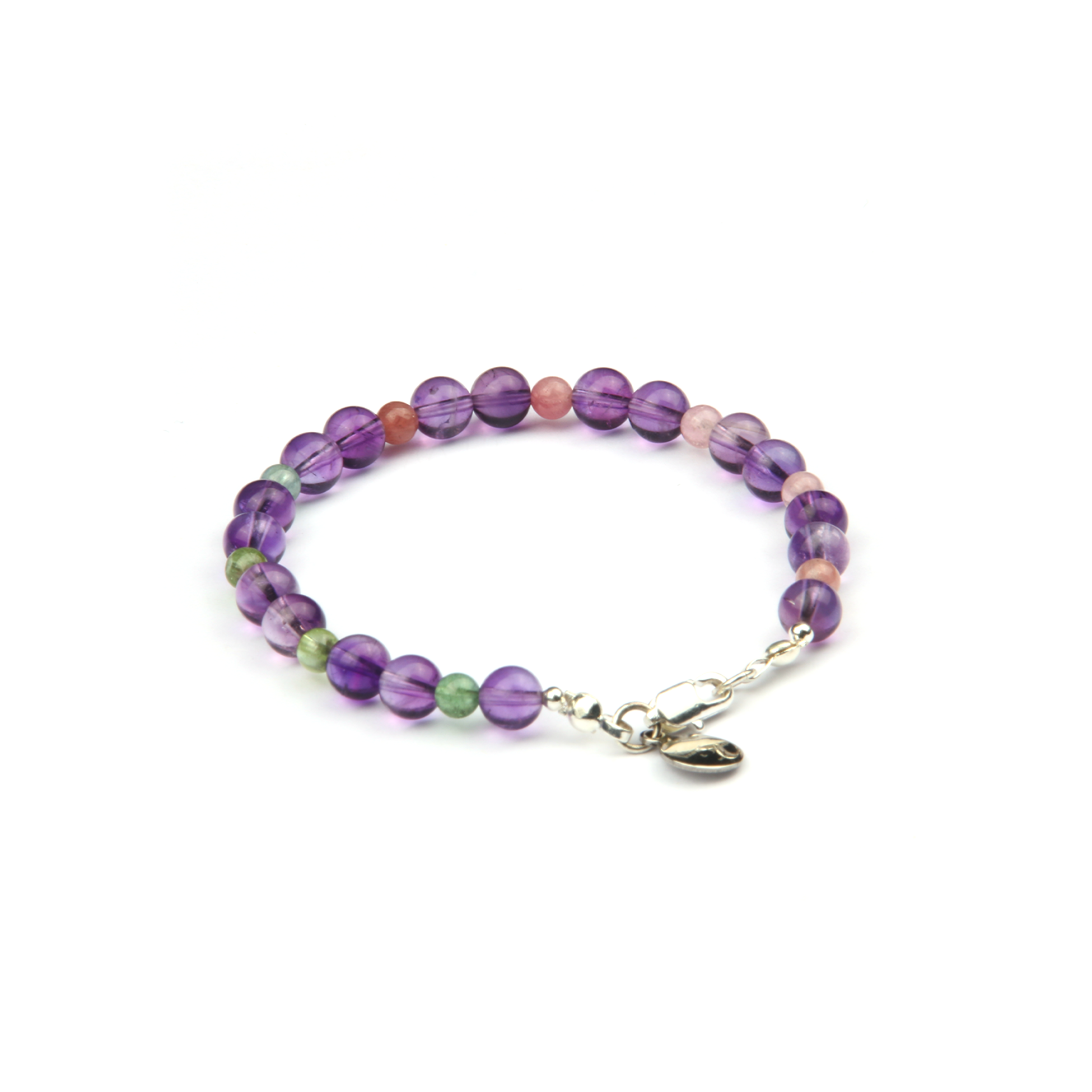 6mm uruguay amethyst with 5mm rainbow tourmaline bracelet
