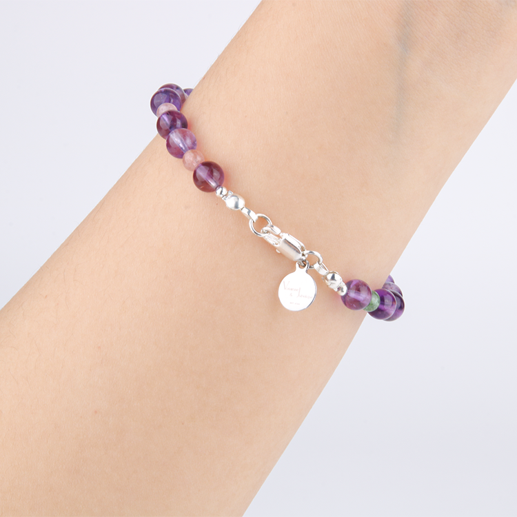 6mm uruguay amethyst with 5mm rainbow tourmaline bracelet