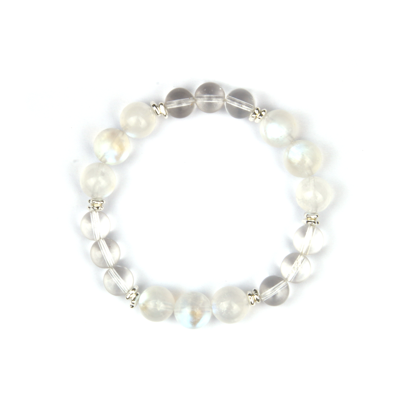 9.5mm_blue_moonstone_beads_with_clear_quartz_and_s925_silver_beads_bracelet for women emotional calm crystal stackable minimalist jewelry