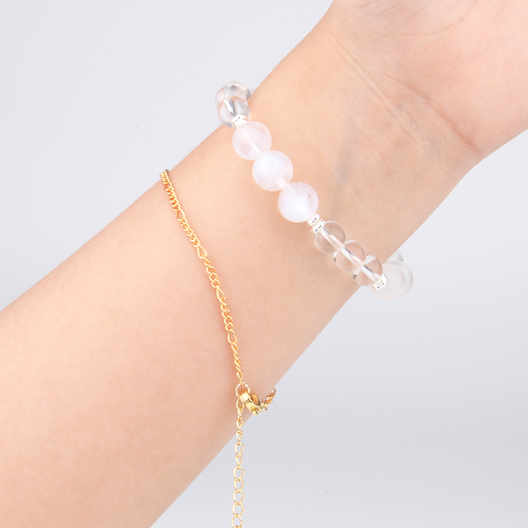 9.5mm_blue_moonstone_beads_with_clear_quartz_and_s925_silver_beads_bracelet for women emotional calm crystal stackable minimalist jewelry