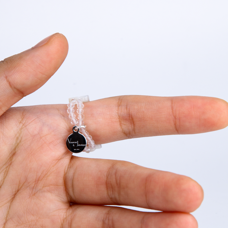 faceted clear quartz with blue moonstone mother of pearl beaded ring vintage crystal jewelry