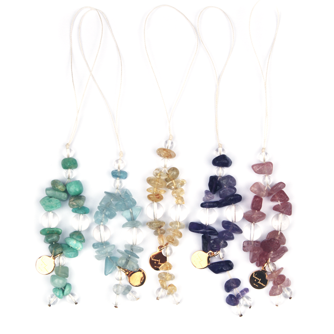 Amazonite & Strawberry Rose Quartz & Amethyst & Citrine & Aquamarine & Clear Quartz Calm Focus Charm Strap