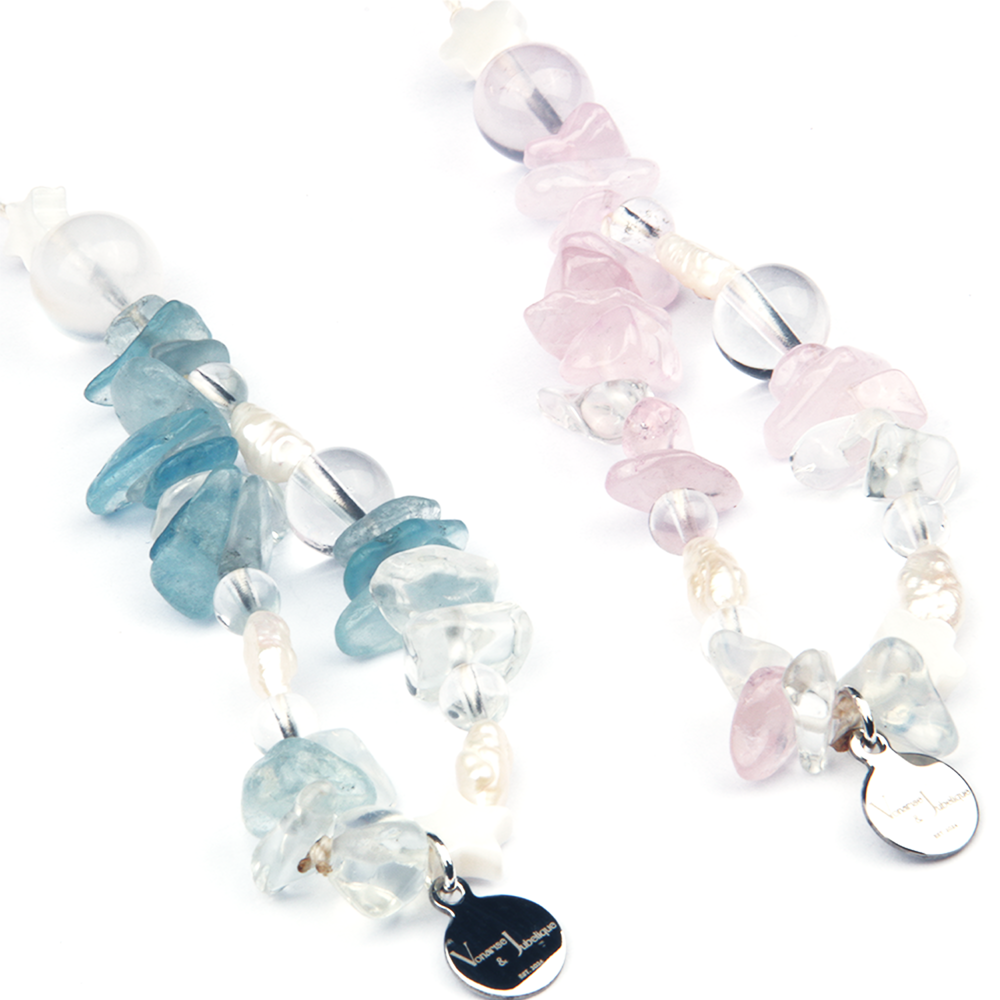 Amazonite & Strawberry Rose Quartz & Amethyst & Citrine & Aquamarine & Clear Quartz Calm Focus Charm Strap