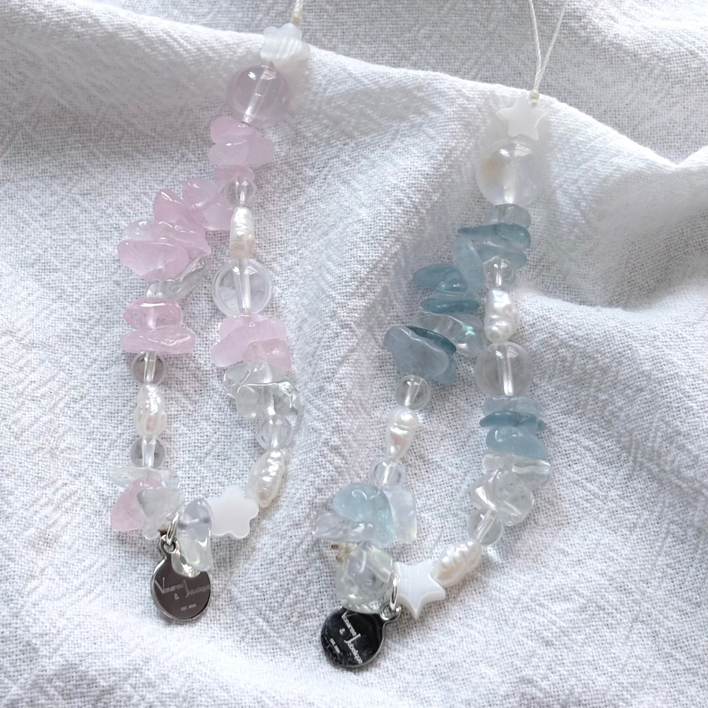 Amazonite & Strawberry Rose Quartz & Amethyst & Citrine & Aquamarine & Clear Quartz Calm Focus Charm Strap