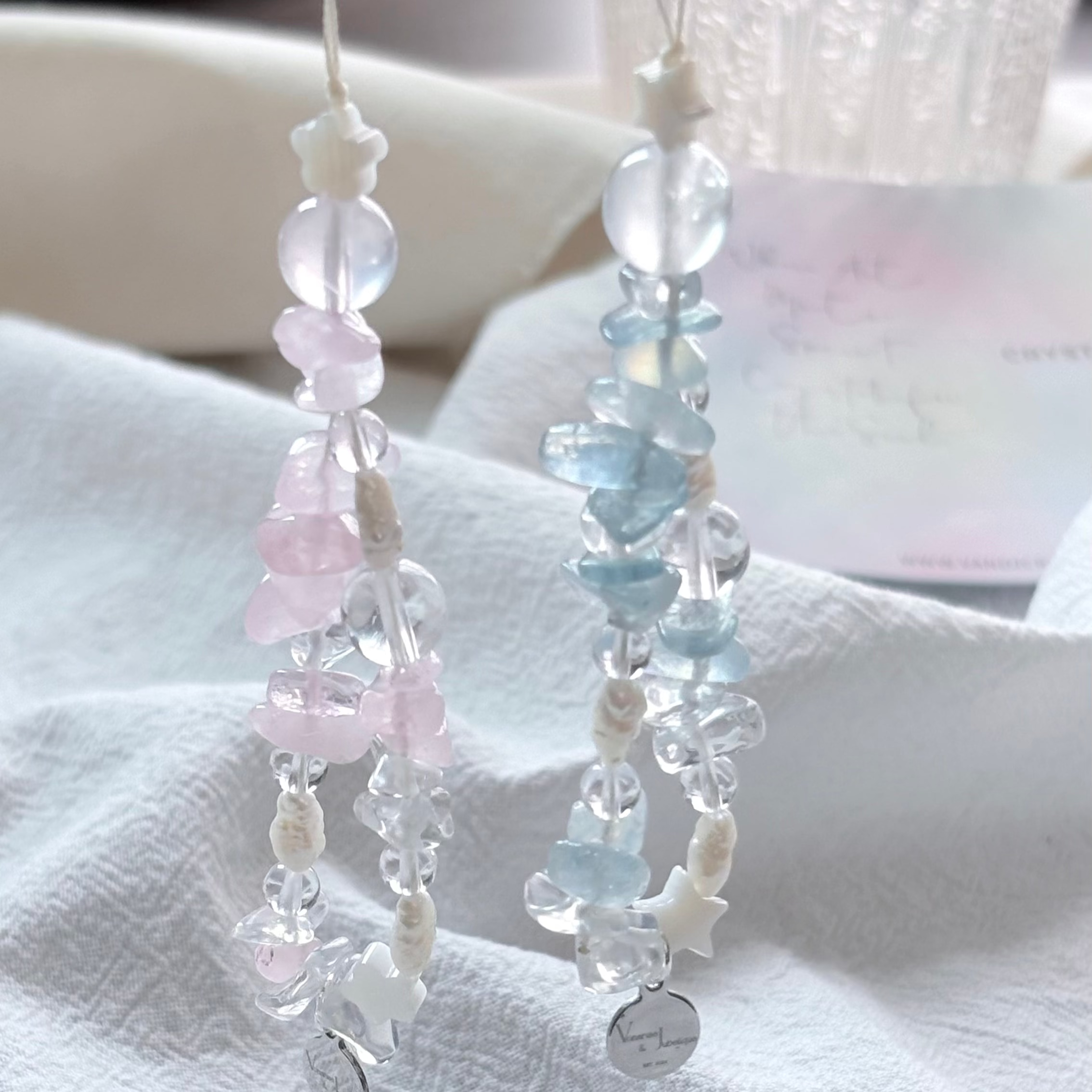 Amazonite & Strawberry Rose Quartz & Amethyst & Citrine & Aquamarine & Clear Quartz Calm Focus Charm Strap