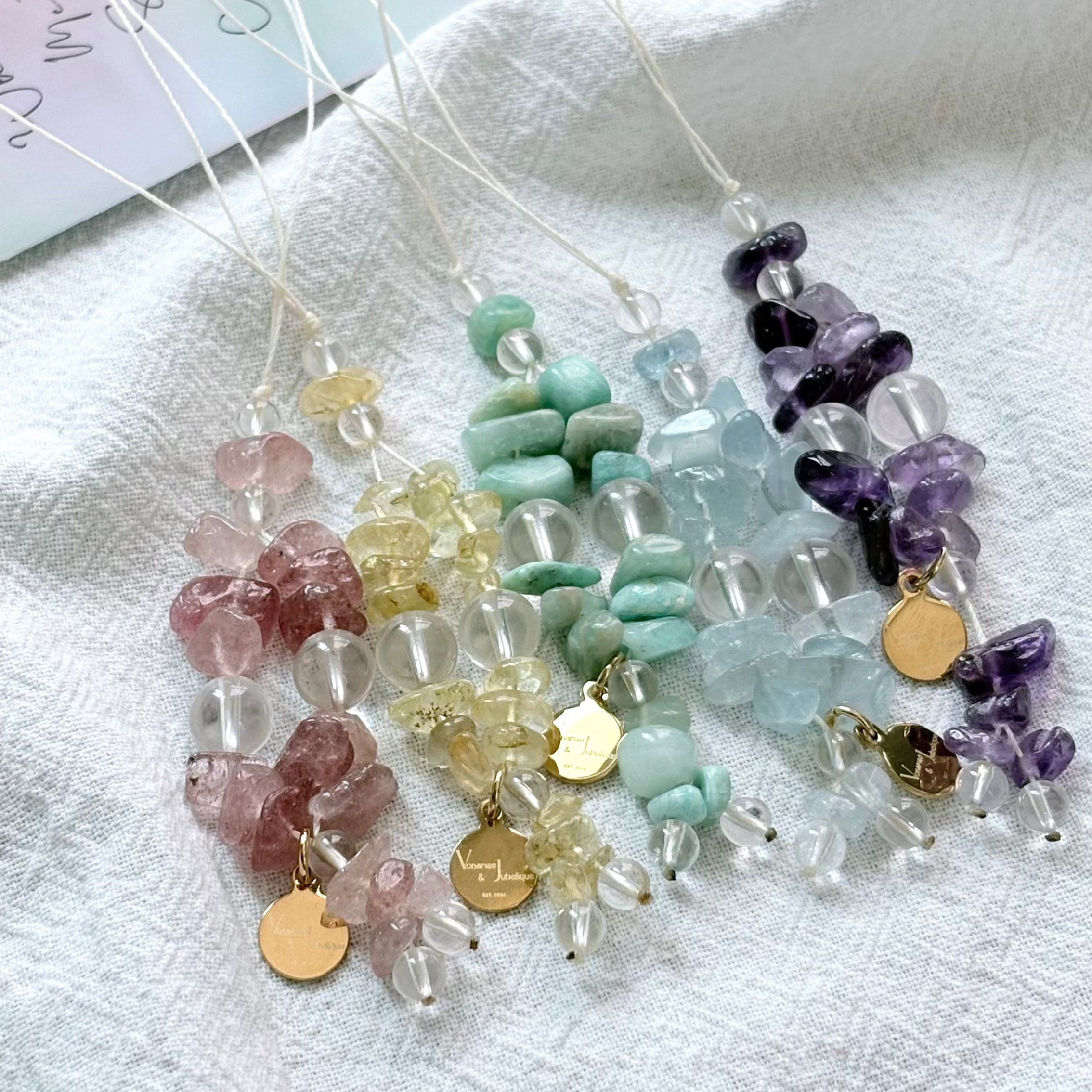 Amazonite & Strawberry Rose Quartz & Amethyst & Citrine & Aquamarine & Clear Quartz Calm Focus Charm Strap