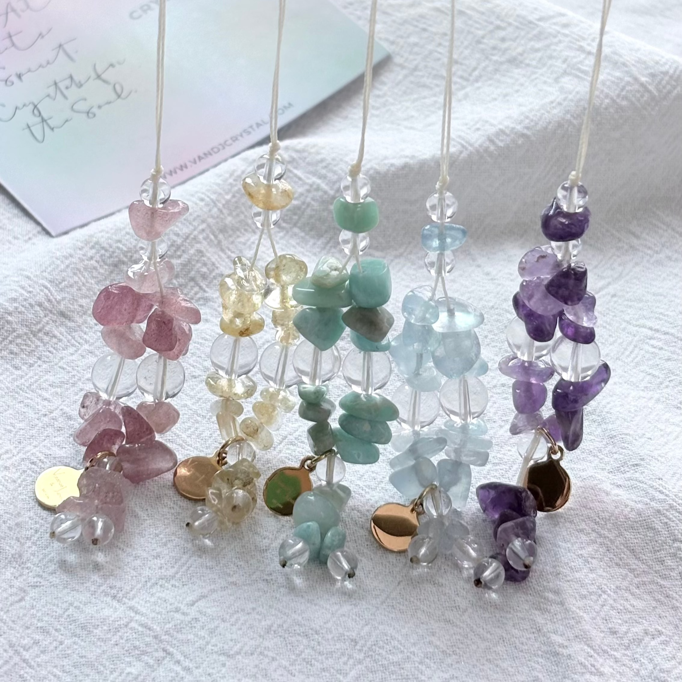 Amazonite & Strawberry Rose Quartz & Amethyst & Citrine & Aquamarine & Clear Quartz Calm Focus Charm Strap