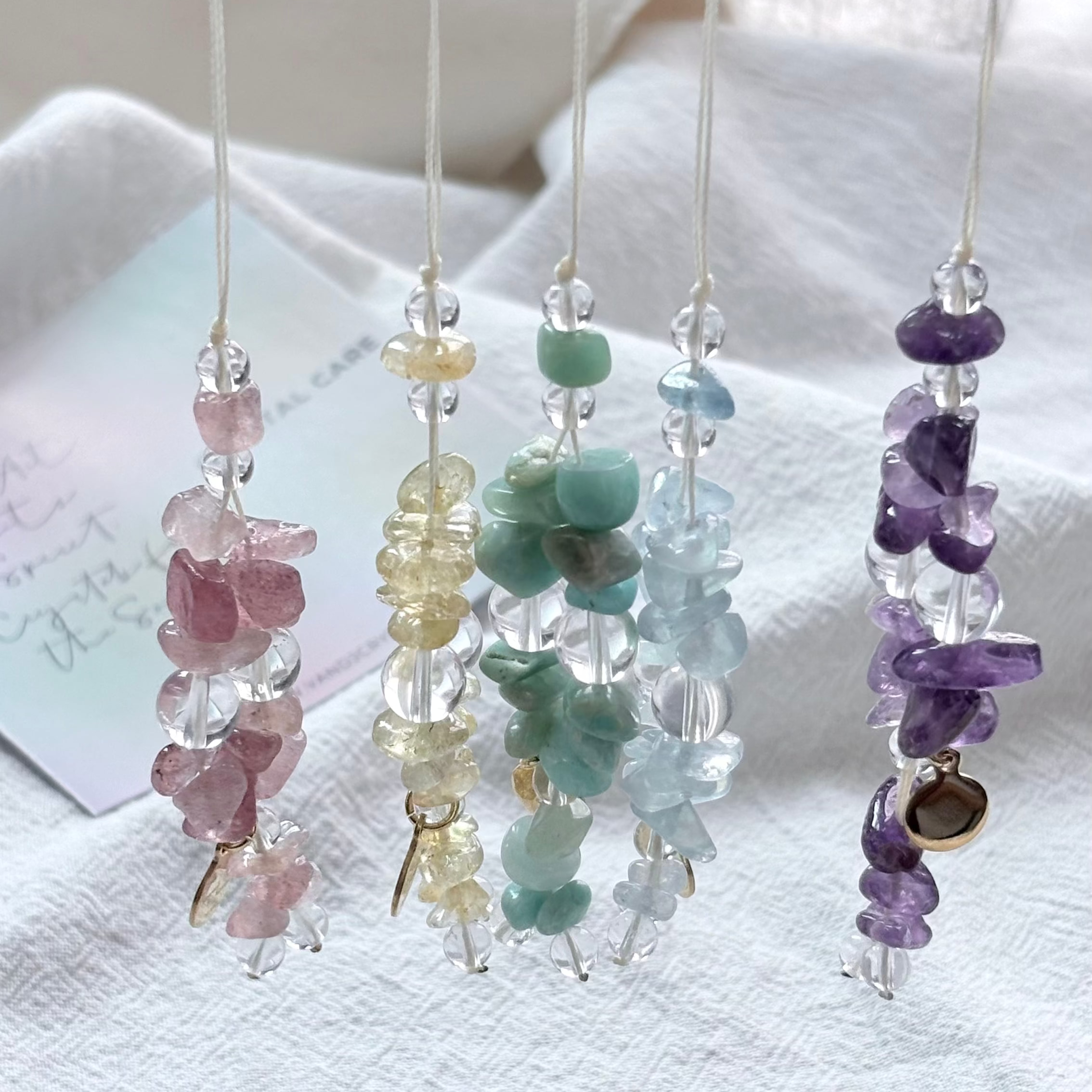 Amazonite & Strawberry Rose Quartz & Amethyst & Citrine & Aquamarine & Clear Quartz Calm Focus Charm Strap