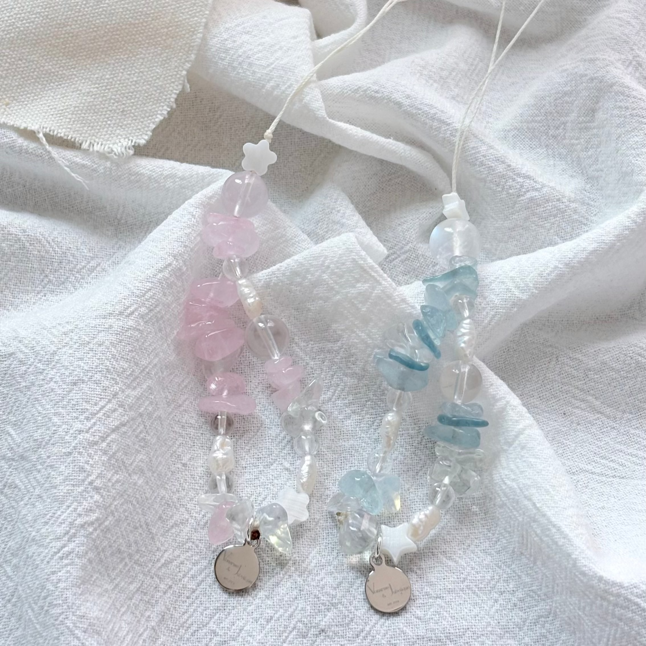 Amazonite & Strawberry Rose Quartz & Amethyst & Citrine & Aquamarine & Clear Quartz Calm Focus Charm Strap