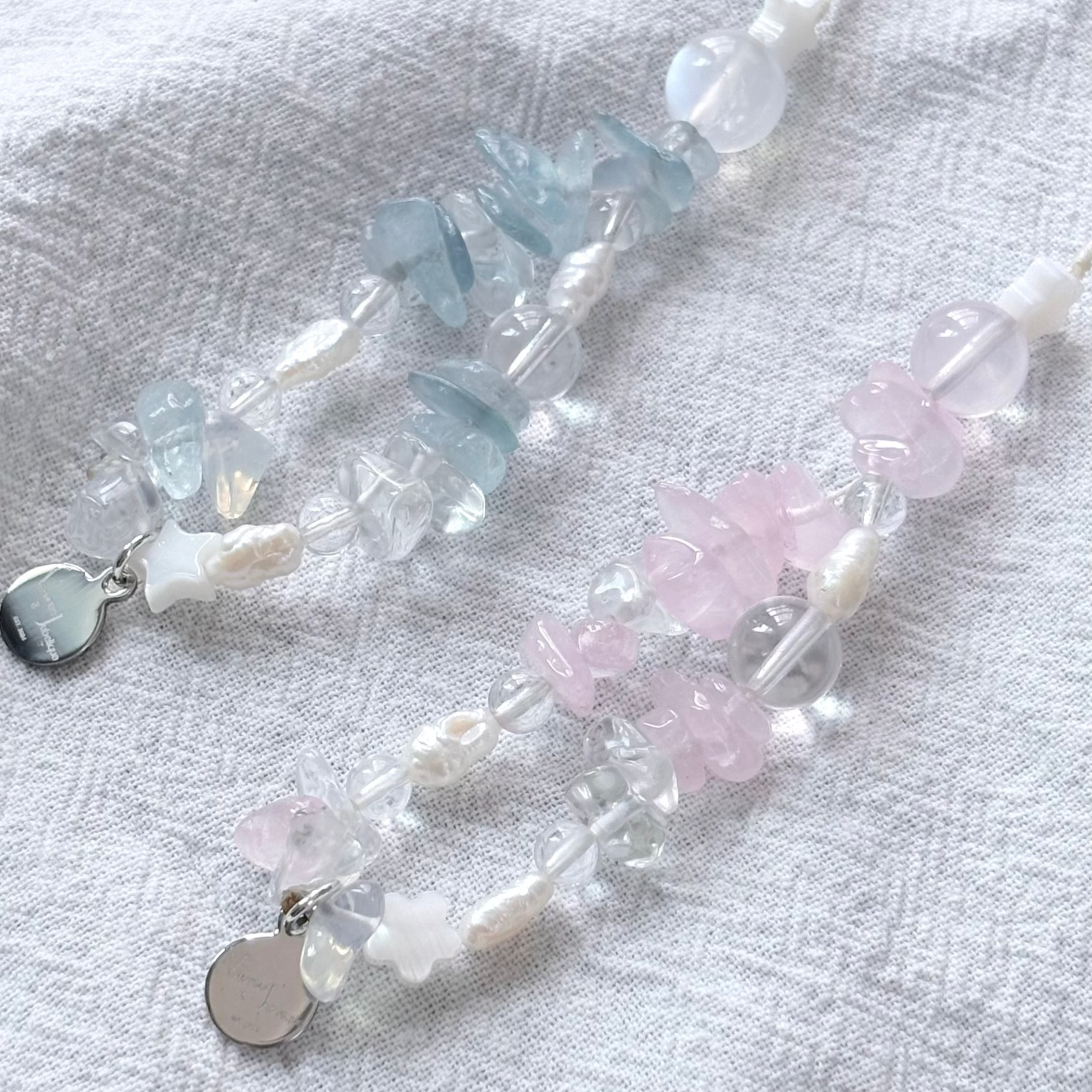 Amazonite & Strawberry Rose Quartz & Amethyst & Citrine & Aquamarine & Clear Quartz Calm Focus Charm Strap