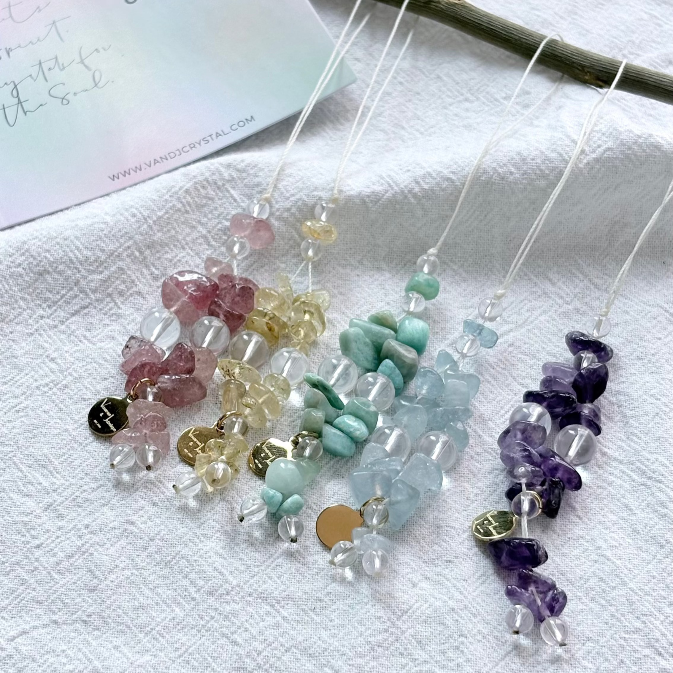 Amazonite & Strawberry Rose Quartz & Amethyst & Citrine & Aquamarine & Clear Quartz Calm Focus Charm Strap