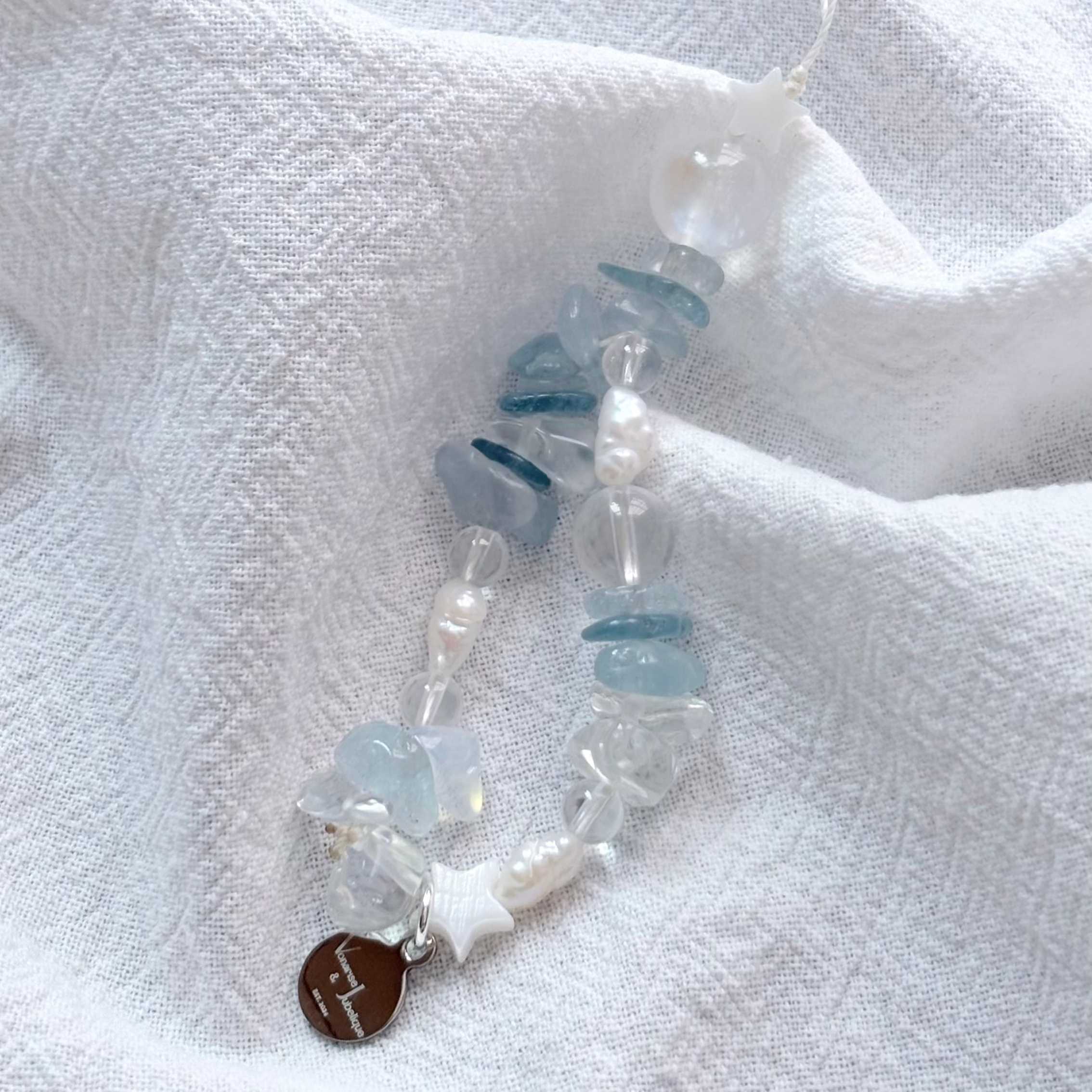 Aquamarine & Blue Moonstone & Clear Quartz & Opal Pearl Dream Tide Charm Strap